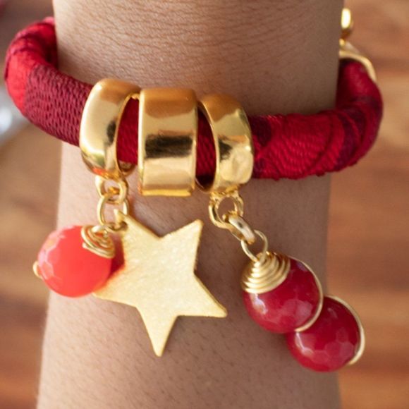 Handmade colorful bracelet gold plated adjustable new red - Picture 5 of 5